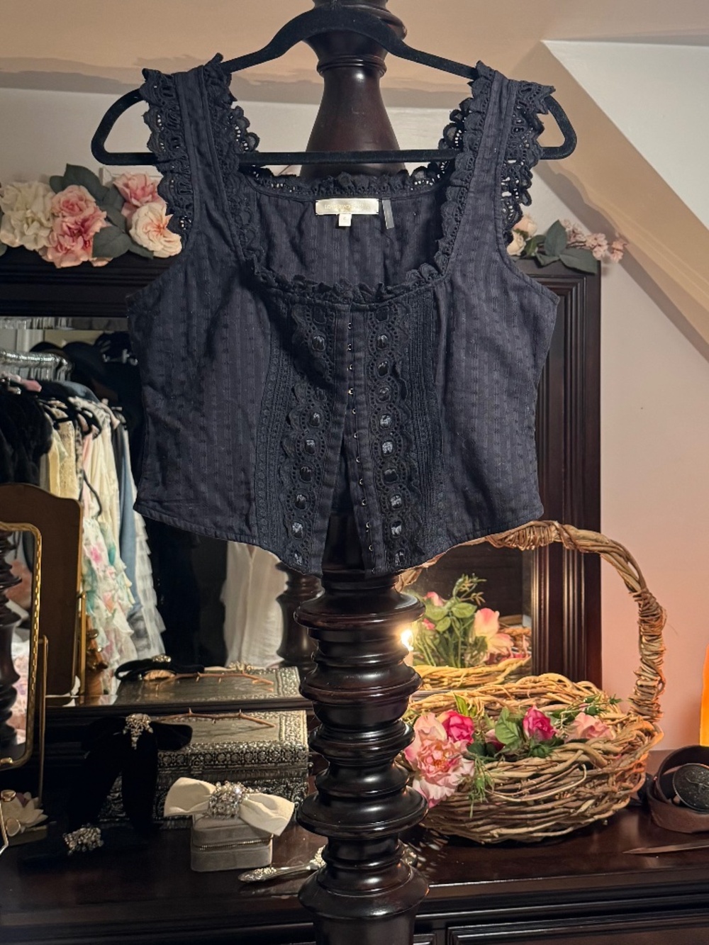 LoveShackFancy vintage Black Tank top